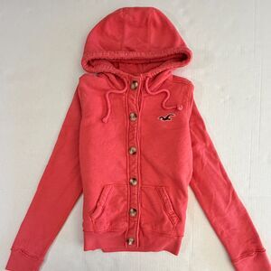 Y2K Hollister Sherpa Lined Coral Hoodie, M, 2000s Preppy